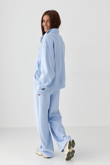 Теплий костюм з прямими штанами та світшотом на блискавці - блакитний цвет, ONE SIZE (є розміри) | Зображення 1