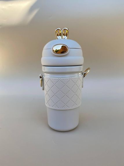 Термос непроливайка поїльник з трубочкою 480мл Бежевий Зайчик | Зображення 8