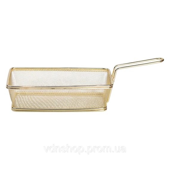 Кошик сервірувальний 21×11.5×5.5 см для подачі картоплі фрі та снеків з ручкою Золота HP-19-11-G | Зображення 1