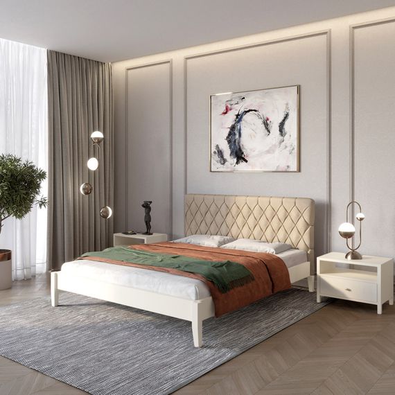 Двоспальне дерев&#039;яне ліжко Mebigrand Венеція ДК Айворі (S0505Y30R)/Аляска 23 (Бежевий) 160х190 см (MBG-5823)