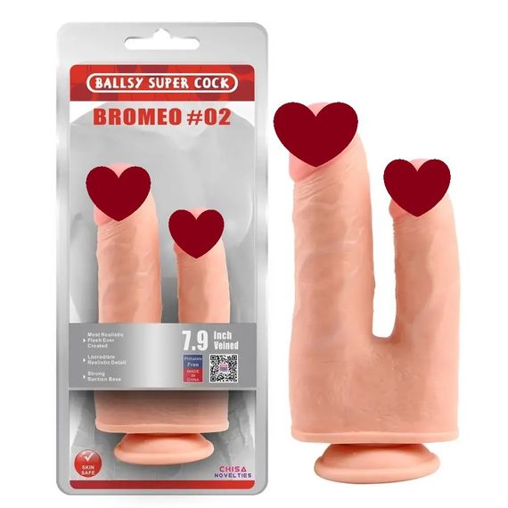 Фаллоимитатор двойной с мошонкой Chisa Ballsy Super Cock Bromeo # 02 на присоске, телесный Sex Aura