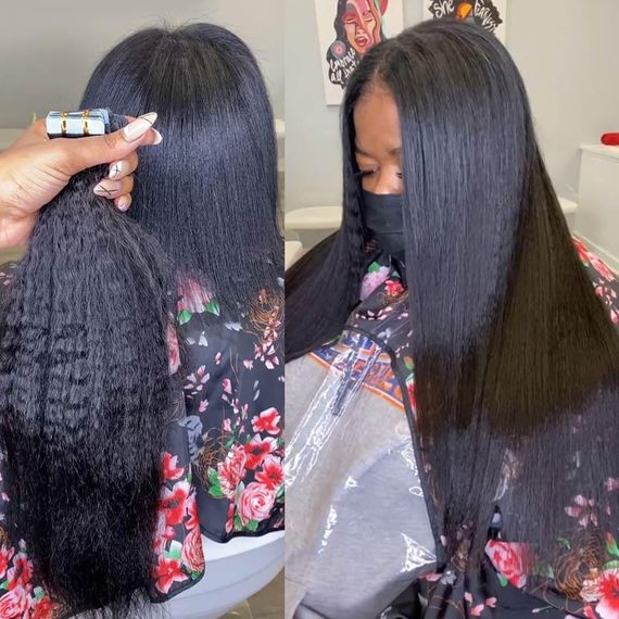 Накладні пасма на клейкій основі, текстура Афро, натуральне чорне волосся 50 см, стрічкове нарощування для обʼєму | Зображення 5