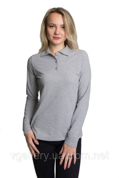 Футболка Поло жіноча з довгим рукавом — тканина — Мікролакоста, футболк поло сіра M