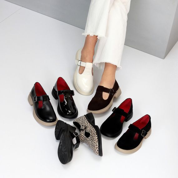 Замшеві демі туфлі на ремінці натуральна замша низький хід колір Шоколад | Зображення 8