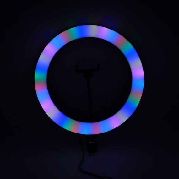 Кільцева RGB лампа 33 см, від USB, з тримачем для телефону, RING MJ33 / Світлодіодне селфі-кільце | Зображення 6