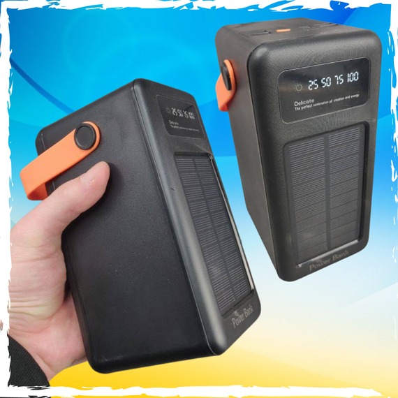 PowerBank 100000mAh, потужний павербанк 100000mAh. Сонячна батарея, LED-лампа, з кабелями | Зображення 1