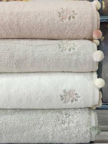Полотенца с помпонами Pupilla Sila flowers 50х90см Пенье набор 4шт