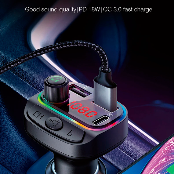 Автомобильный FM ФМ модулятор Terra С14, Bluetooth 5.0, трансмиттер, быстрая зарядка QC 3.0 | Зображення 1