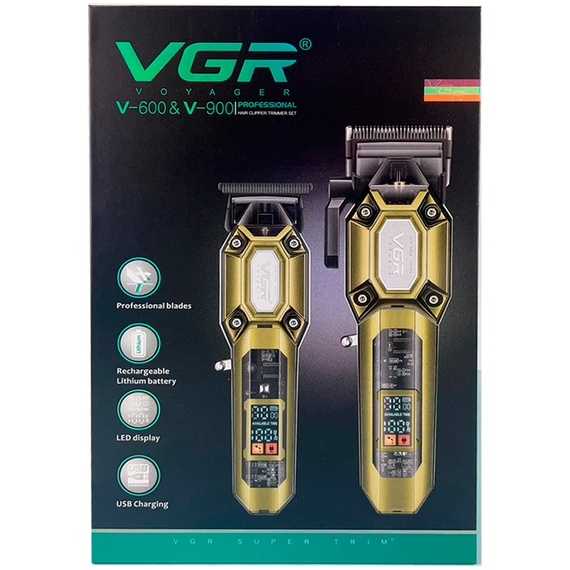 Набір для стрижки VGR 2 в 1 V-600&amp;900 GOLD, машинка для стрижки і тример, 10 насадок, LED дисплей | Зображення 8