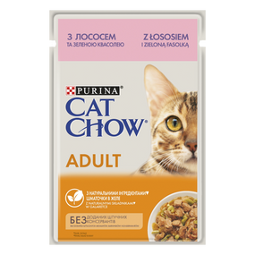 Вологий корм для дорослих котів Purina® Cat Chow® Adult ніжні шматочки в желе з лососем та зеленою квасолею 85 г 85 г