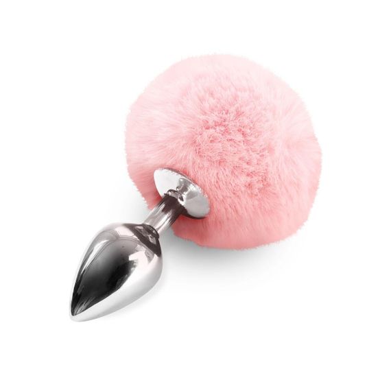 Металлическая анальная пробка М Art of Sex - Metal Butt plug Rabbit Tail Soft pink, диаметр 3,4 см Sex Aura