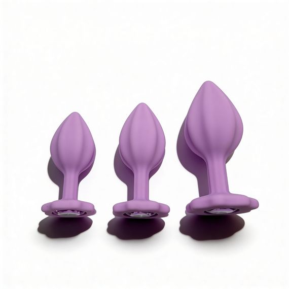 Набір силіконових анальних рельєфних пробок ALUME, S, M, L, з каменем лілового кольору, 3 шт sexstyle | Зображення 4