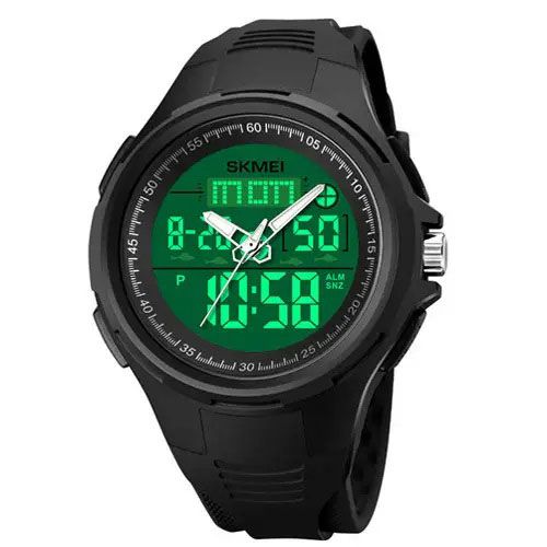 Годинник наручний чоловічий SKMEI 1844BK BLACK, годинник наручний електронний тактичний. Колір: чорний | Зображення 1