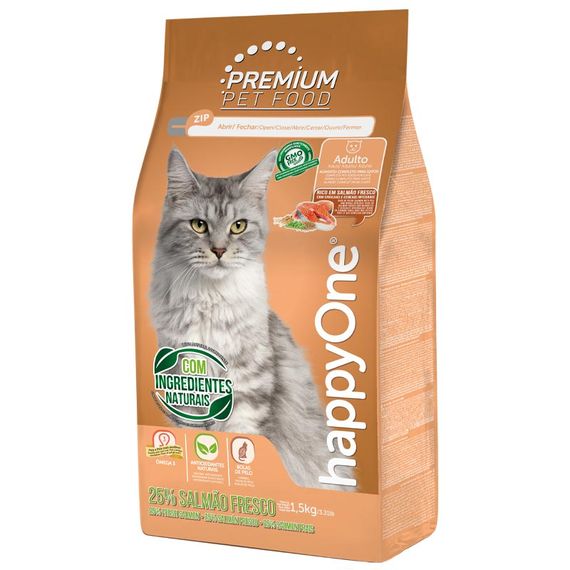 Корм happyOne Premium Cat Fresh Salmon сухой с лососем для взрослых котов 1.5 кг