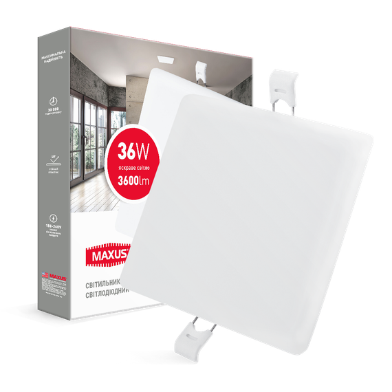 LED світильник точковий врізний MAXUS SP edge 36W, 4100К (квадрат)
