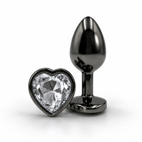 Анальна пробка, M, ALUME чорна з білим каменем у формі серця, 8.2 x 3.4 см Sex Aura