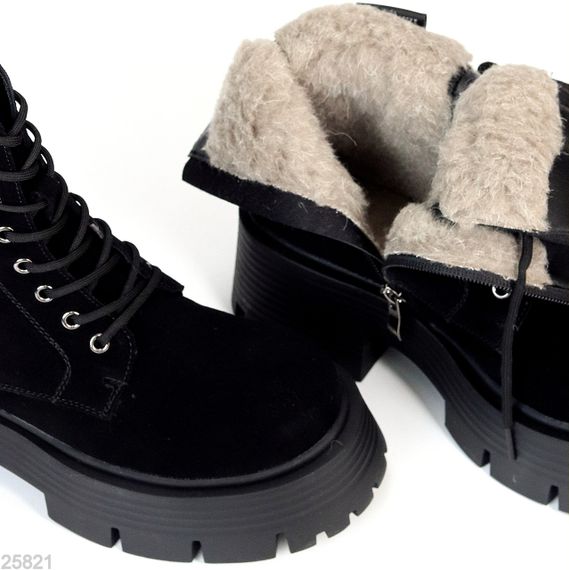 Молодіжні чорні замшеві зимові черевики берці на масивній підошві | Зображення 7