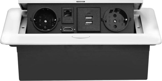 Розетка встроенная скрытая выдвижная 2 евророзетки 2 USB HDMI TD-сеть Врезная скрытого монтажа для стола белая