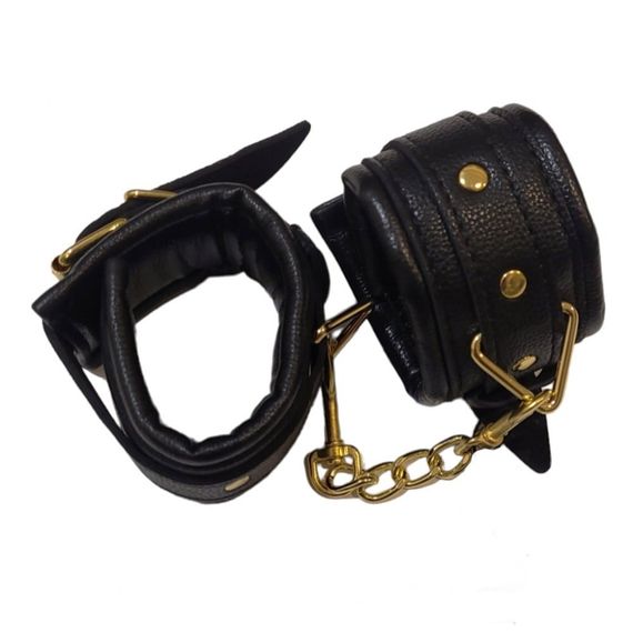 Наручники з екошкіри, чорні, золотиста фурнітура