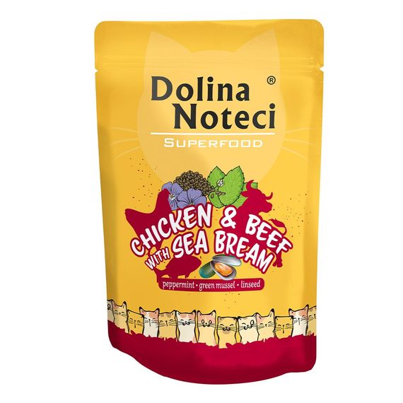 Вологий корм для котів з куркою, яловичиною та дорадо Dolina Noteci Superfood Cat Chicken & Beef with Sea Bream, 85 гр