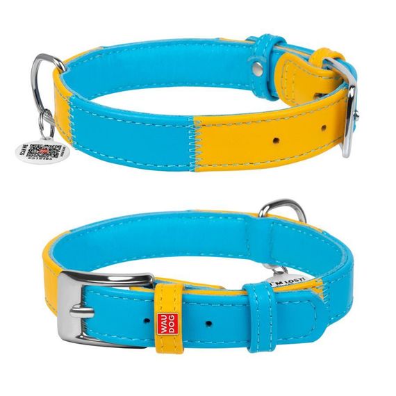 Нашийник для собак шкіряний WAUDOG Glamour з QR паспортом, Colors of freedom, M, Ш 20 мм, Дов 30-39 см