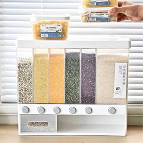 Диспенсер для сыпучих продуктов с дозатором, 6 отделений / Кухонный органайзер с мерным контейнером /