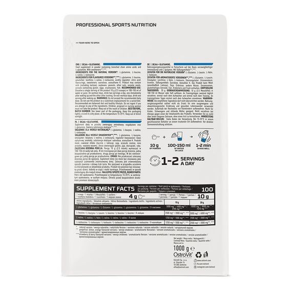 Амінокислоти Ostrovit BCAA + Glutamine 1000 г, Grapefruit | Зображення 1