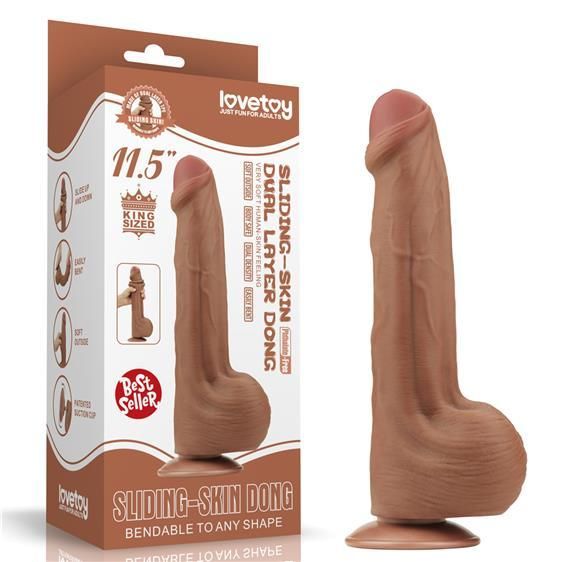 Фалоімітатор - Sliding-Skin Dual Layer Dong 11.5" Brown sexstyle | Зображення 1