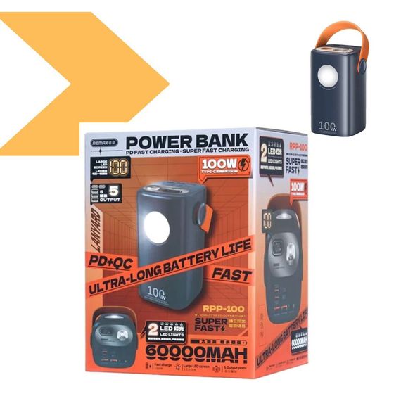 Павербанк з місткістю 60000 мА·год та підтримкою 100 Вт PD і 22.5 Вт QC REMAX RPP-100 (47230-RPP-100_2414) | Зображення 1