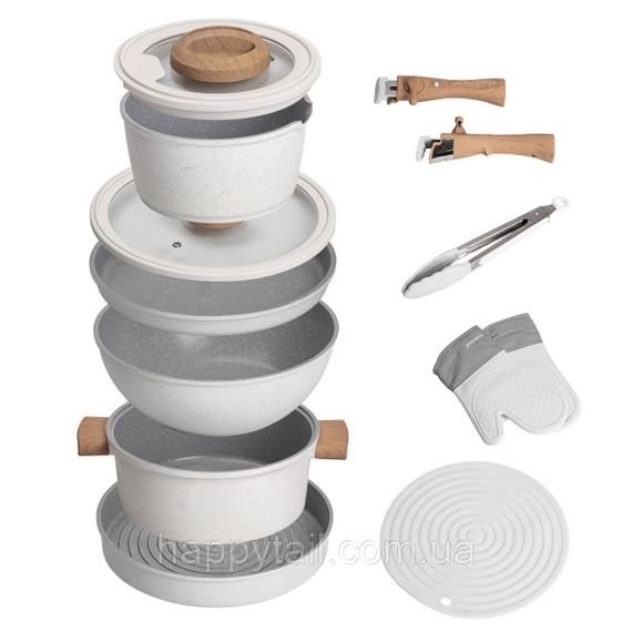 Набір алюмінієвого посуду MGC з антипригарним покриттям 11 предметів білий HP-4-405