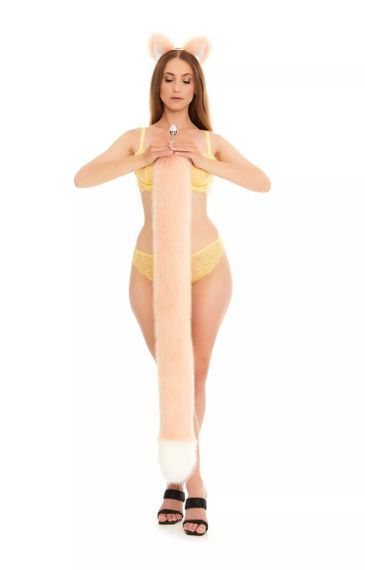 Анальний хутряний хвіст без пробки, Персиковий з білим кінчиком, OKOVA 100 см. sexstyle | Зображення 5