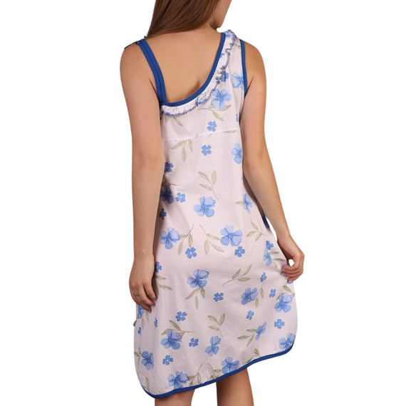 Нічна сорочка жіноча бавовна з малюнками квітів білий-синій L/XL | Зображення 2