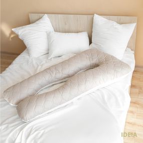 Подушка для сна и отдыха, для беременных П-формы IDEIA 140х75х20 см со стеганным чехлом на молнии св.