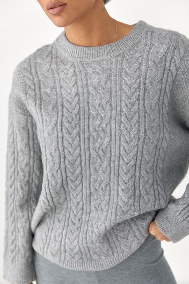 В'язаний светр у косички - сірий цвет, ONE SIZE (є розміри) | Зображення 3