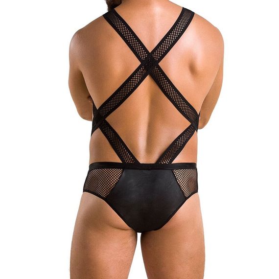 Чоловіче еротичне сітчасте боді Passion 045 VICTOR L/XL Black, екошкіра, сітка | Зображення 1