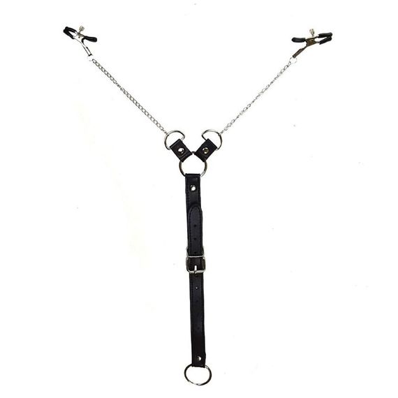 Зажимы для сосков с фиксацией на пенисе Art of Sex – Nipple Clamps for Men, экокожа | Зображення 1