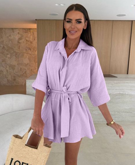 Женский летний легкий комбинезон шортами из муслина цвет сиреневый, размер 42/44 PP052