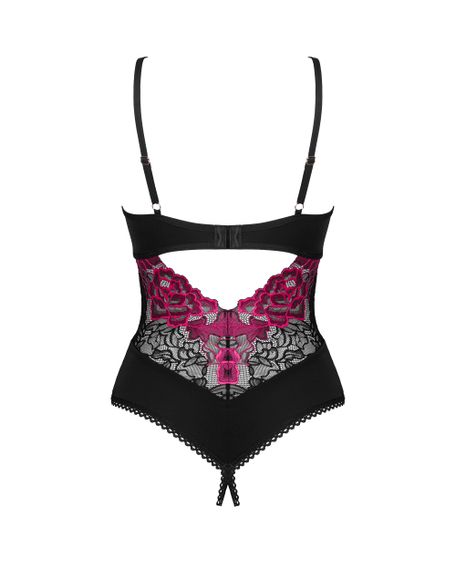 Боди Obsessive Rosenty crotchless Черно-малиновое XS/S | Зображення 5