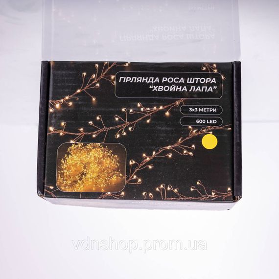 Новорічна гірлянда кімнатна штора роса Хвойна лапа 3х3 м 600 LED Жовте світло D600LED3MY | Зображення 5