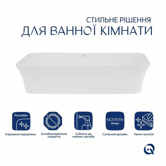 Комплект Qtap Virgo: Раковина накладна прамокутна 490х350х110 мм White + Донний клапан PU02 | Зображення 2