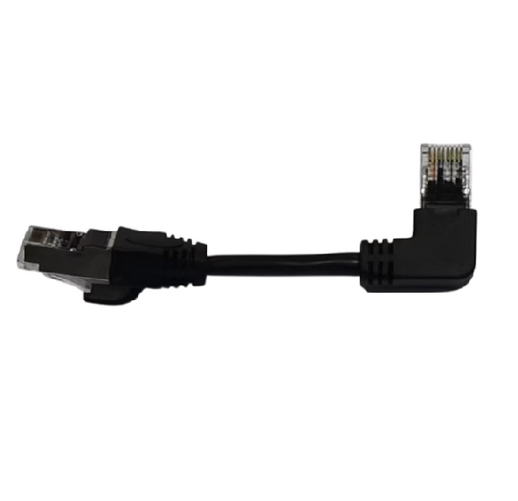 Патч-корд литий FTP, RJ45(прямий/кутовий), екранований, FTP5e 0.125m, patch D=4.9mm AWG28 1x90° CU, чорний, Q200