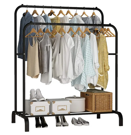 Подвійна стійка – вішалка для одягу Double floor Hanger з полицею для взуття, Ш104хГ41.5хВ152 | Зображення 1