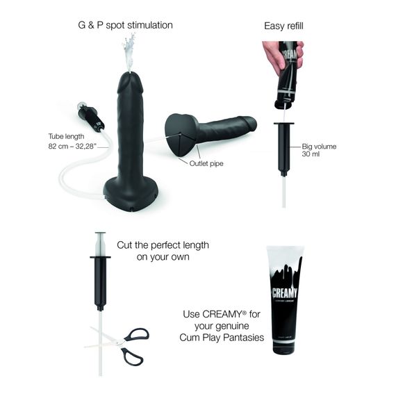 Кончающий фаллоимитатор Strap-On-Me Squirting Cum Dildo Realistic Black, диам. 3,9 см, силикон | Зображення 1