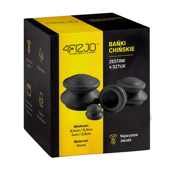 Вакуумні масажні банки 4FIZJO для тіла (китайські/атницелюлітні банки) 4 шт Black (P-5907739314918) | Зображення 1