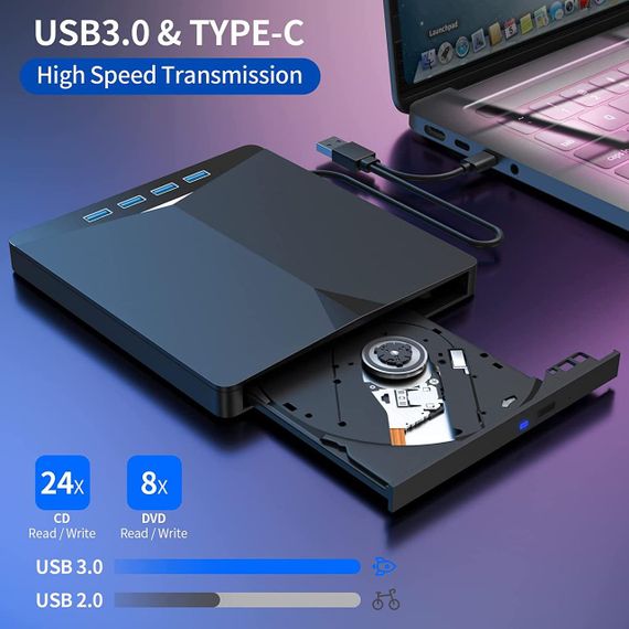 Переносной привод внешний дисковод dvd-RW Fovope compact disc usb 3.0 записывающийся. | Зображення 2