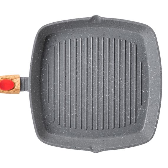 Алюмінієва сковорода-гриль 28 см зі скляною кришкою Квадрат сірий MGC HP-4-462G | Зображення 1