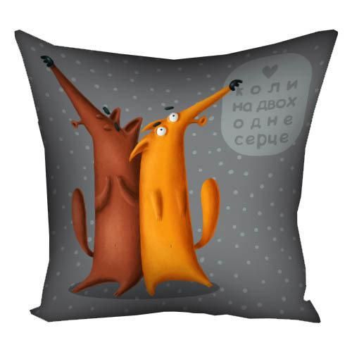 Подушка габардинова з принтом Колі на двох серце 40x40 (4P_DOG120)