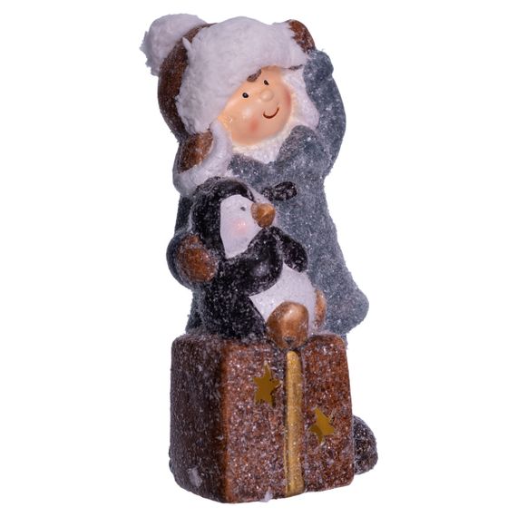 Новорічна декоративна фігурка з підсвіткою 9×10×19 см Новорічний декор Дівчинка з подарунком з порцеляни CR-5-18 | Зображення 3