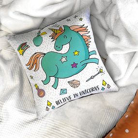 Подушка габардинова з принтом Believe in unicorns (єдиноріг) 50x50 (5P_FAM003)