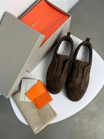 Сліпони Santoni без шнурівки коричневі замша ob438 | Зображення 1